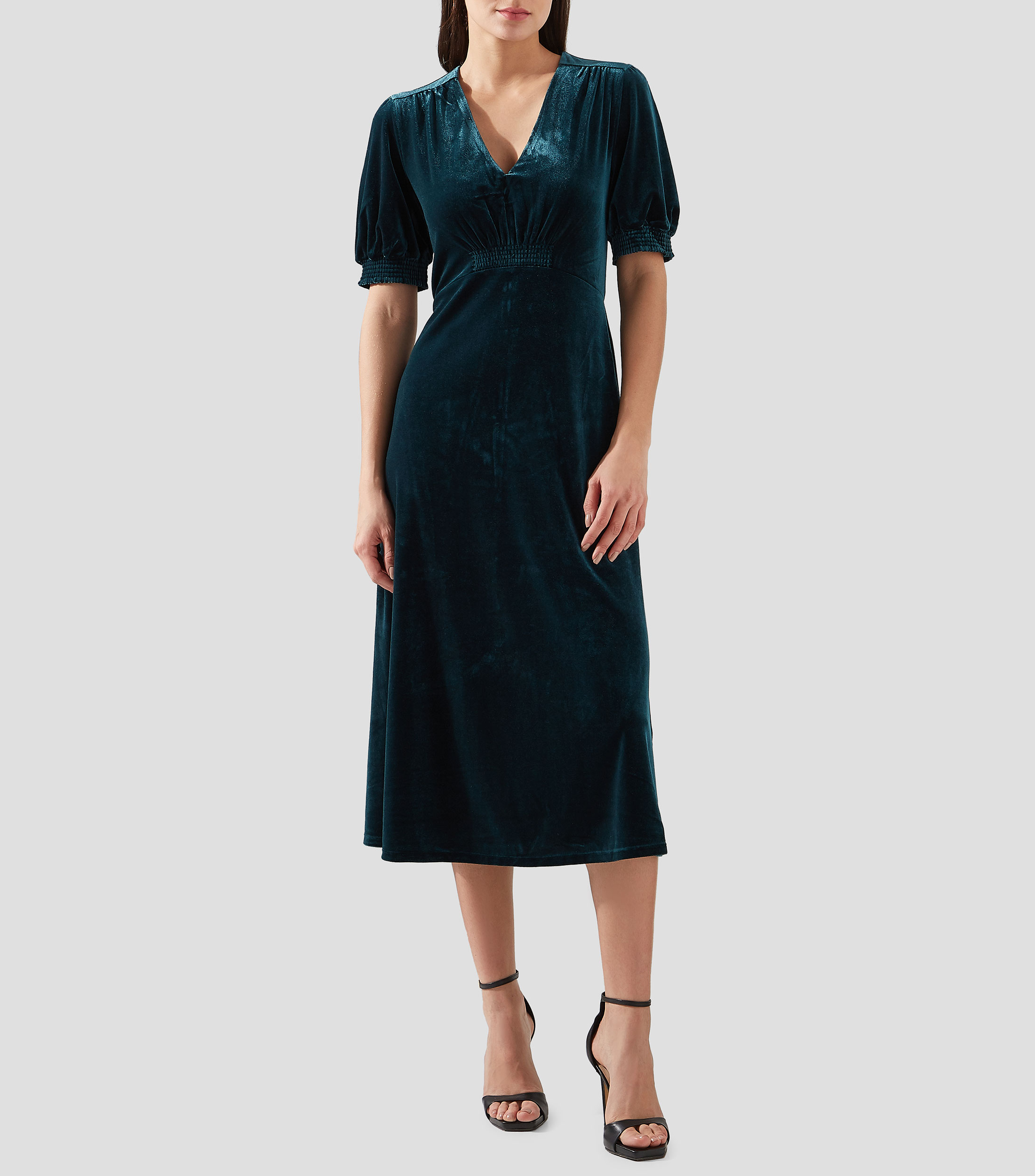 Vestido Midi manga corta liso Mujer
